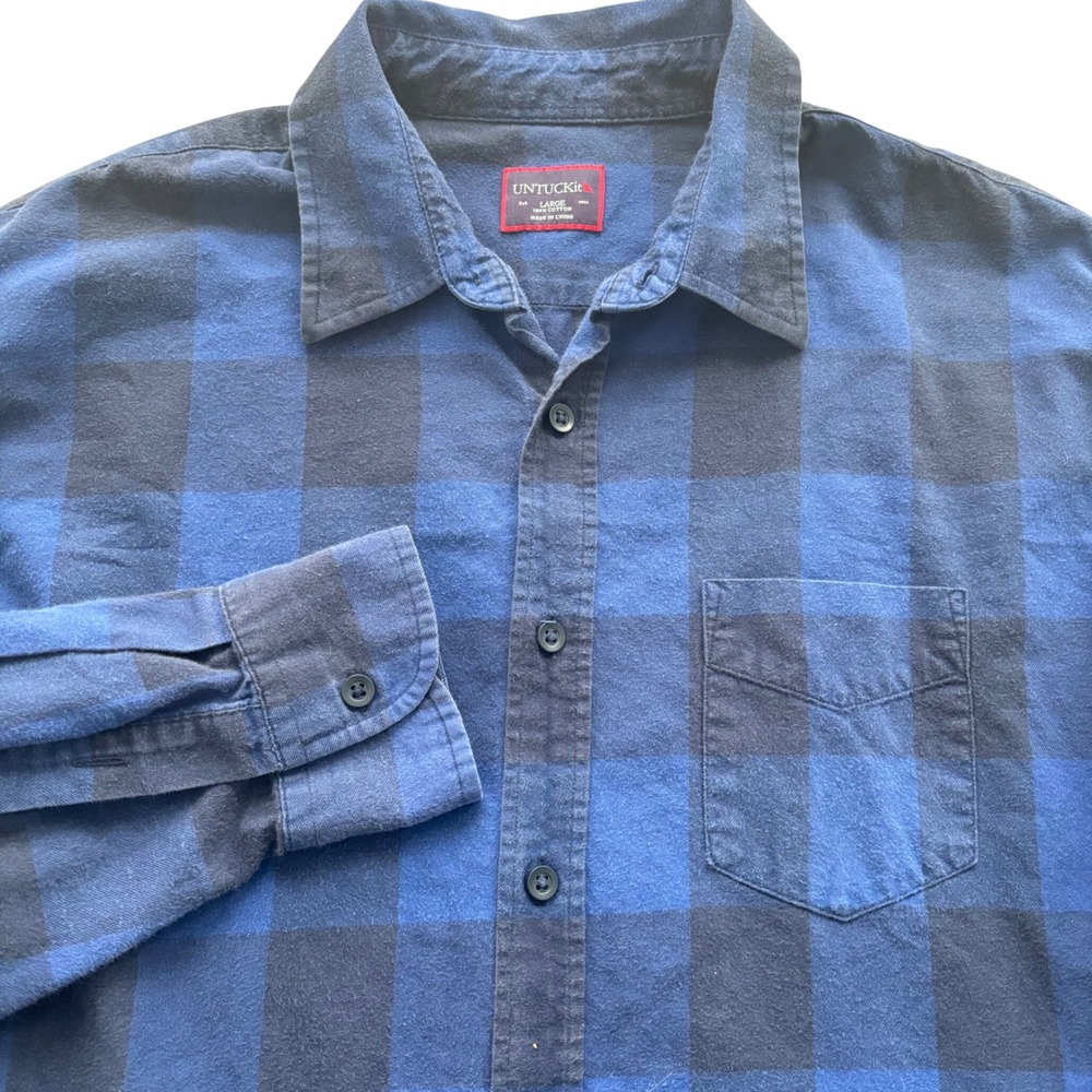 UNTUCKit Blue Black Buffalo Plaid Shirt Men's L Long Sleeve Button Up Cotton